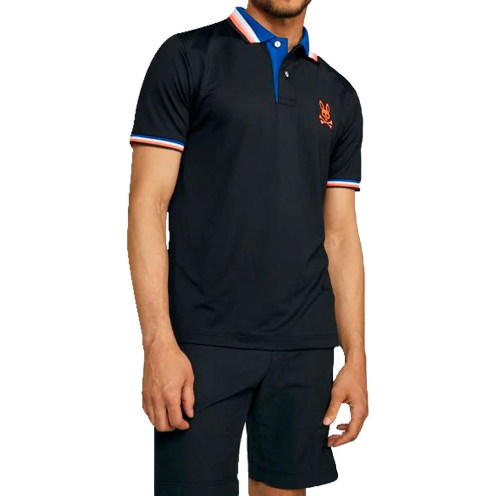 Psycho Bunny Moulton Sport Polo Shirt Black Embroidered Skull Golf 6 Large